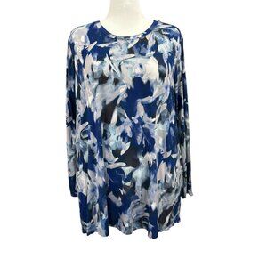 Logo By Lori Goldstein Christina Long Sleeve Tunic Womens Size 2X Blue Abstract